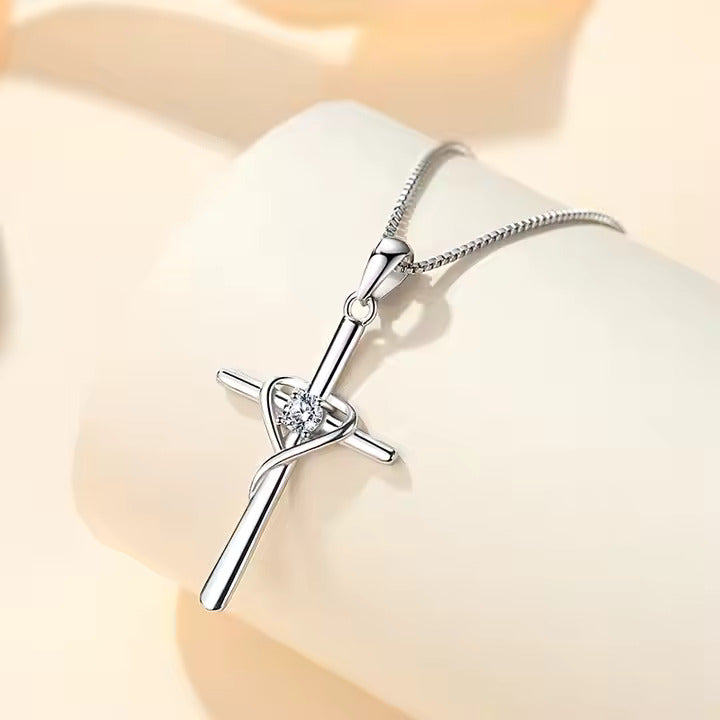 Sterling Silver Gem Pendant Cross Necklace