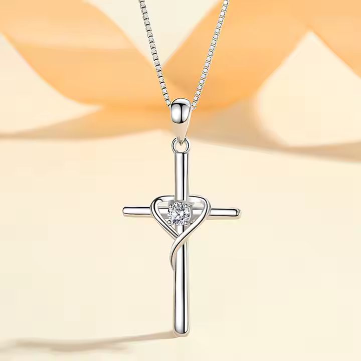 Sterling Silver Gem Pendant Cross Necklace