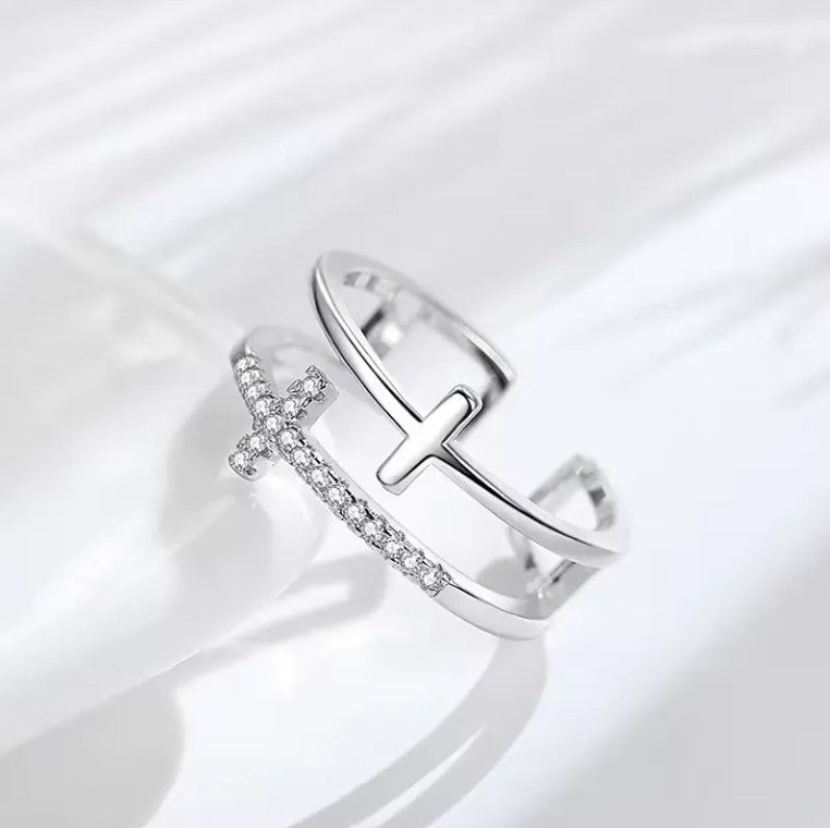 Sterling Silver Double Cross Ring