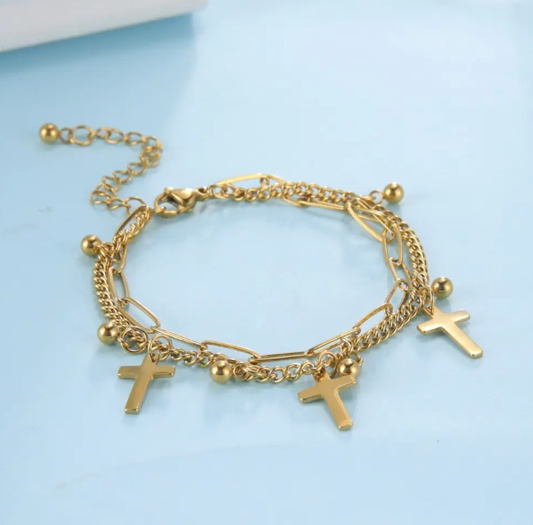 18K Gold Plated Three Cross Bracelet