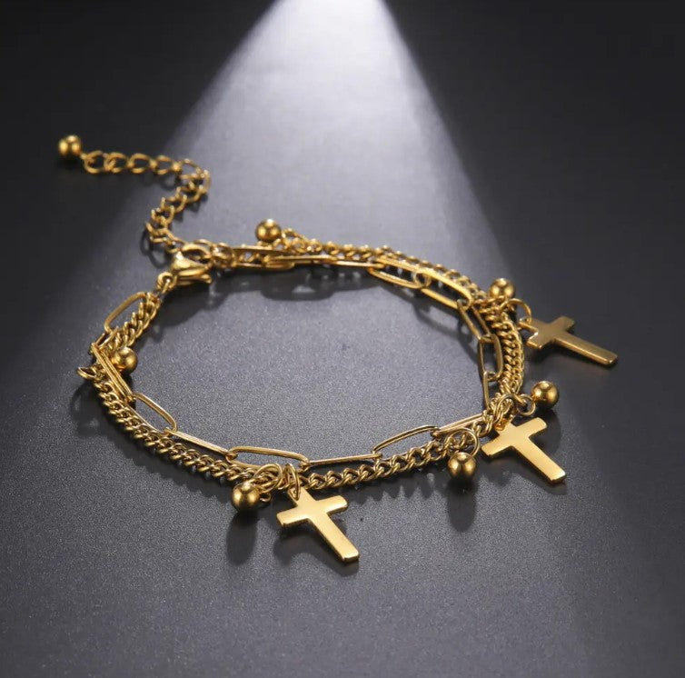 18K Gold Plated Three Cross Bracelet