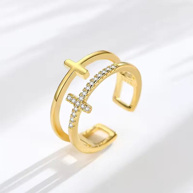 Sterling Silver Double Cross Ring